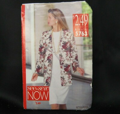 Butterick See & Sew Pattern 5763 Dress Unlined Jacket Sz 6 8 10 12 14 UNCUT 1991