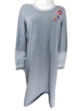 Hanna Andersson Women Large Sweater Dress Gray Fair Isle Floral Embroidered EUC