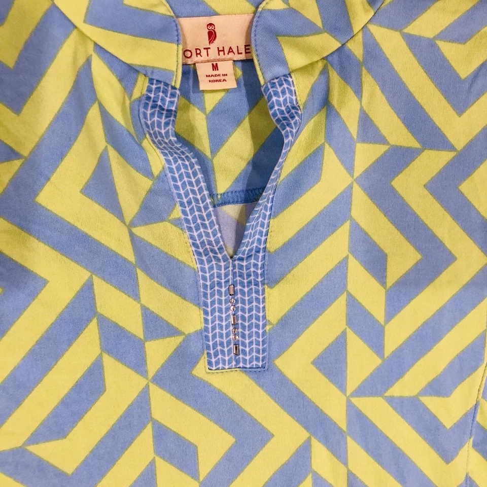 Camisa Top Sport Haley Verde Azul Geométrica Puño Abatible Manga 3/4 Talla M Foto 4 de 4