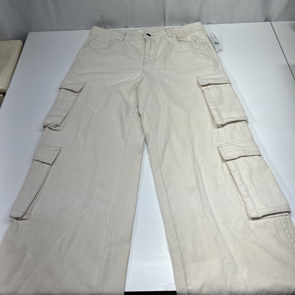 PAC Sun 90's Baggy Cargo Jeans Y2K Style Off White Size 27