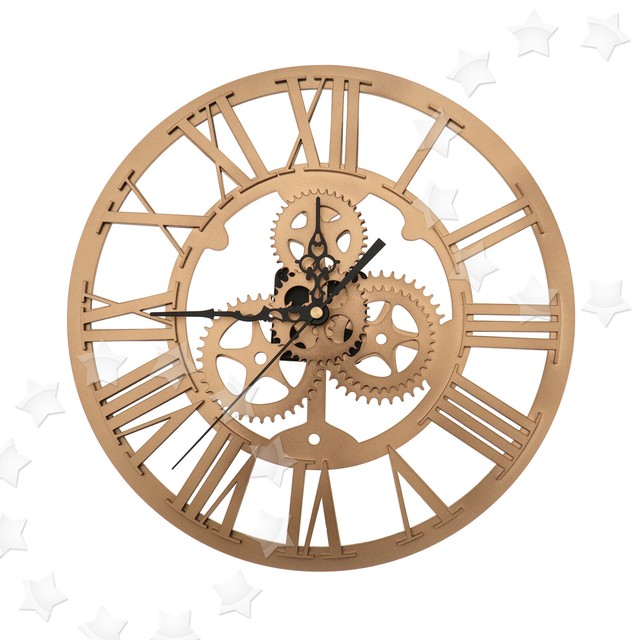 Retro Vintage Skeleton Clock Gold Acrylic Round 30cm For Steampunk