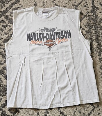 Harley Davidson White Sleeveless Warren-Cortland OH Graphic T-Shirt XL
