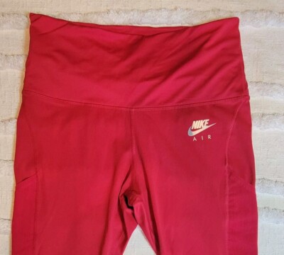 Nike Air Dri-FIT Leggings Women's Size Large Fold-Over Waist Mesh Cutouts  Pink J