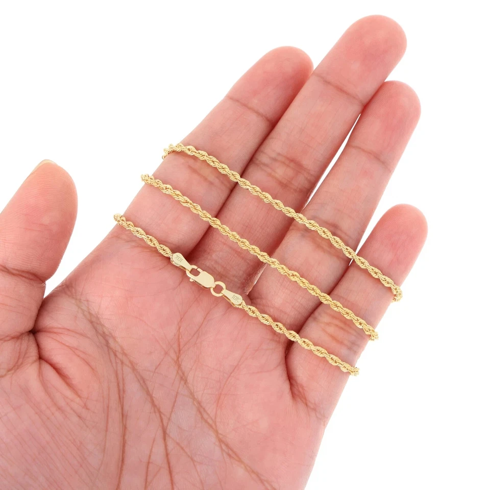 10K Yellow Gold 1mm-2.5mm Diamond Cut Rope Chain Bracelet Men Women 7" 8" 9" - Image 2 of 4