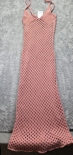 MISA Los Angeles Womens XL Pink Ursula Open Crochet Knit Slip Dress Cover Up NWT - Picture 7 of 10