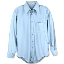 Vintage 70s Qiana Nylon Disco Shirt Blue Long Collar Size 15 32/33 USA Made