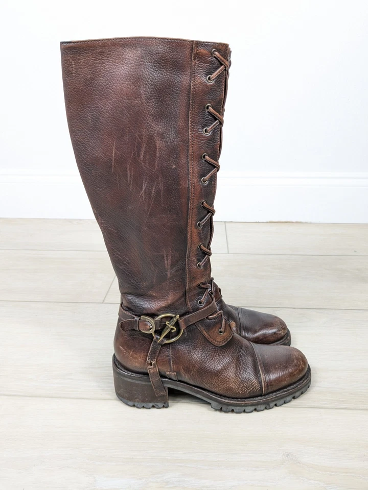 Cesare Paciotti Daga Arnés Botas Con Cordones Cuero Marrón Combate Mujer Talla 35 Foto 2 de 4