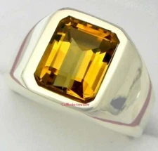 Natural Citrine Gemstone with 925 Sterling Silver Ring For Men's #5642