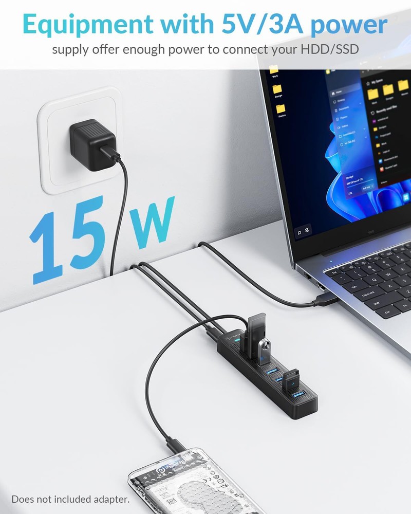 7-Port USB 3.0 Hub with 3.3FT Cable for Multiple Devices
