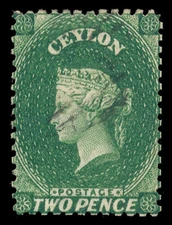Ceylon 1864 QV 2d yellowish green WMK 5 very fine used cat £400. SG 50d.