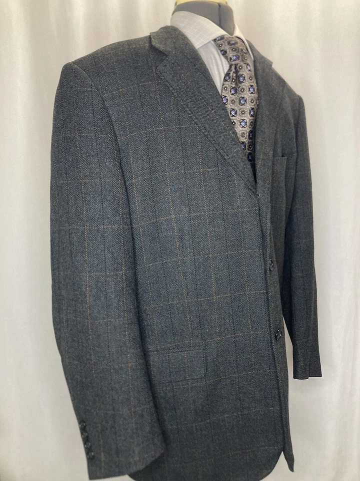 Corneliani Hombres 44R 48" Tweed Blazer Deporte Abrigo Traje Chaqueta Gris Cuadros 3 Botones Foto 3 de 4