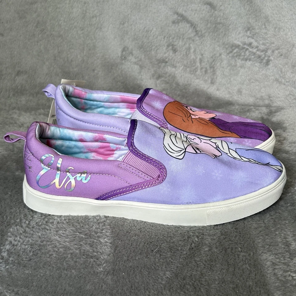 Disney Frozen Elsa & Anna Tenis Niñas Grandes Talla 5 Púrpura Zapatos Sin Cordones Foto 3 de 4