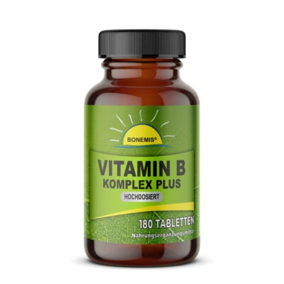 BONEMIS Vitamin B Komplex PLUS (hochdosiert), 180 vegane Tabletten, ohne Zusatzstoffe