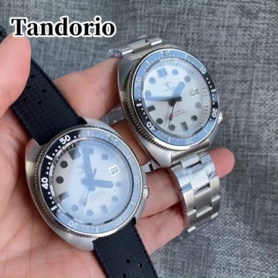 44mm Tandorio Japan NH35 Automatic Diving Mens Watch White Dial