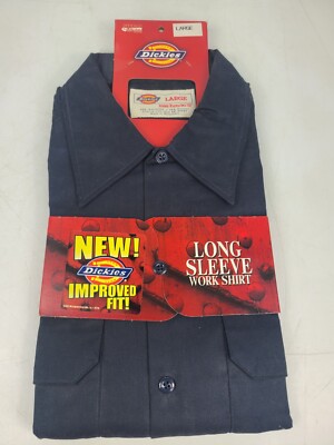 (NEW) Dickies Long Sleeve Work Shirt Mens Large Blue Button Up Old Stock