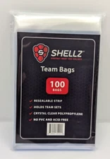 Team Bags 100 Count Resealable for Sports Trading CCG TCG Cards by Card Shellz
