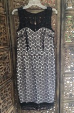 Ann Taylor Lace Overlay Sheath Dress Sz 6 Black Beige Cocktail Party Wedding