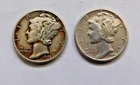 1943 & 1944 Mercury Dimes 90% Silver United States Mint Coins Lot of 2