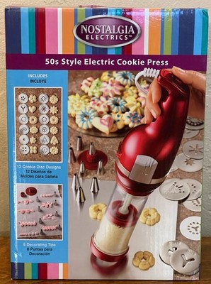 Nostalgia Electrics Red Retro Electric Cookie Press CDP200RED 12 Discs & 8 Tips