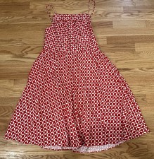 LOFT Midi Dress Size 8 Red & White Sleeveless Fit Flare Summer Sundress Tie Back