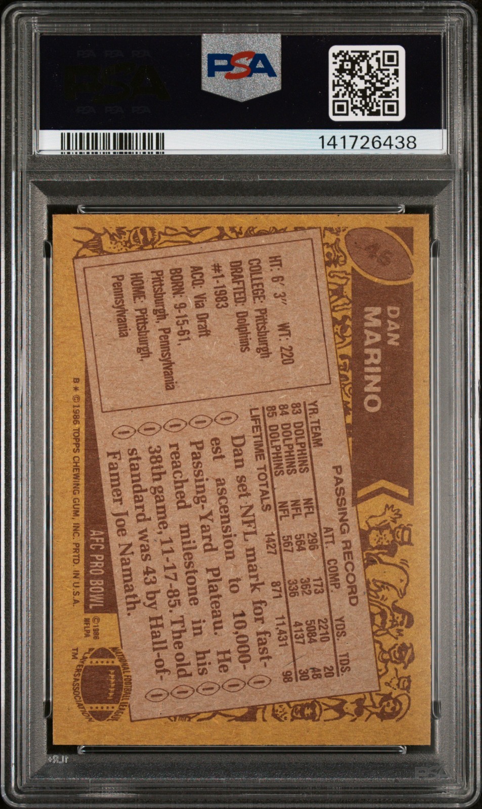 1986 TOPPS #45 DAN MARINO NM-Mint PSA 8 HOF Miami Dolphins, really nice card! view 2