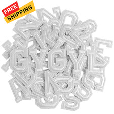 GYGYL 104 Pieces Iron on Letter Patches, Embroidered A-Z 2 Inch, White