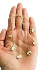 925 Solid Sterling Silver & 14K Gold Plated Elephant Anklet  9" + 1"  - EA95