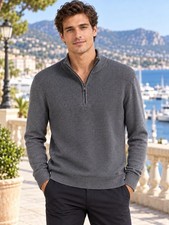 Michael Kors Men  s Sweater Quarter Zip Grey 100 Cotton . Sz M . EUC.