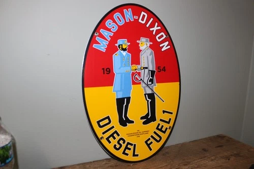 Large 16" Vtg 1954 Mason Dixon Diesel Fuel Gas Station Pump Porcelain Metal Sign