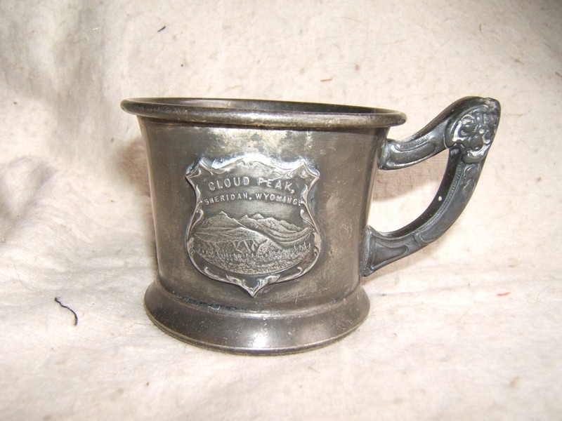 antique cloud peak sheridan wyoming wy. silver plate souvenir cup 1800s 19th cen