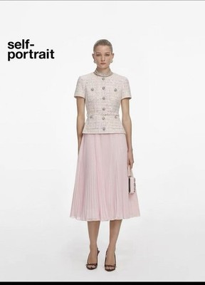 self portrait PINK SEQUIN BOUCLE TAILORED MIDI DRESS $ 750 Size US 6 UK 10