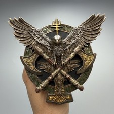 Norse Valhalla Falcon Shield Wall Plaque Bronze Style Polystone Resin Viking