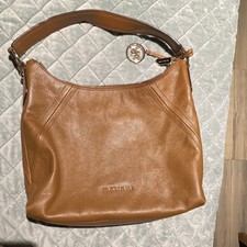 Michael Kors Large Brown Pebbled Shoulder Bag Gold Hardware Zip Logo Charm