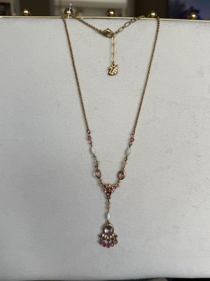 Swarovski ''Dazzling Flair  Gold Filled Y Style  pendant necklace Pink Rhinestone