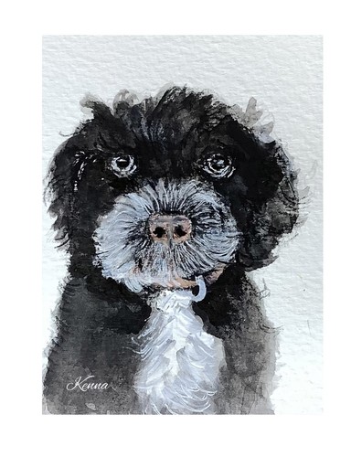 Aceo HP By Kenna Gouache & Watercolour Painting Dog ÀTC
