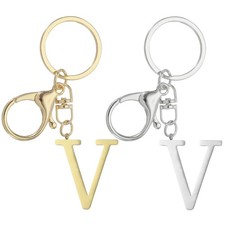 2Pcs Initial Letter Keychain Letter V Keychain for Women Key Gold/Silver