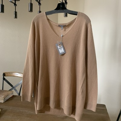 NWT Neiman Marcus Camel Cashmere V-Neck Sweater Size 1X MSRP $275