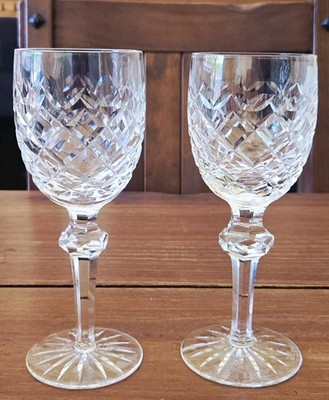 2 Waterford Crystal  Powerscourt Claret Wine Glasses Water Goblets 7 1/8''