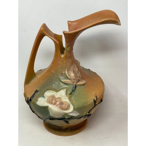 Vintage Roseville Magnolia Ewer Pottery Floral Vase Pitcher 1940s Signed ***READ