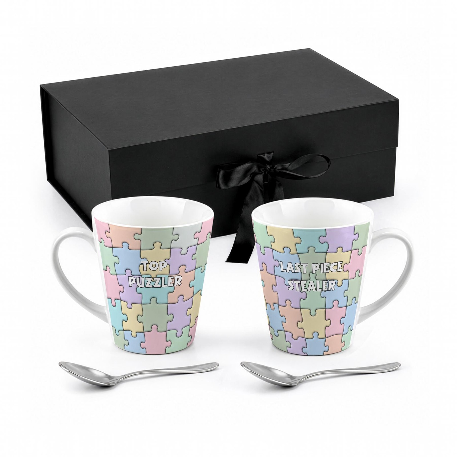Novelty Puzzle Latte Mugs Gift Set - Colourful Jigsaw Pieces Puzzle Gifts
