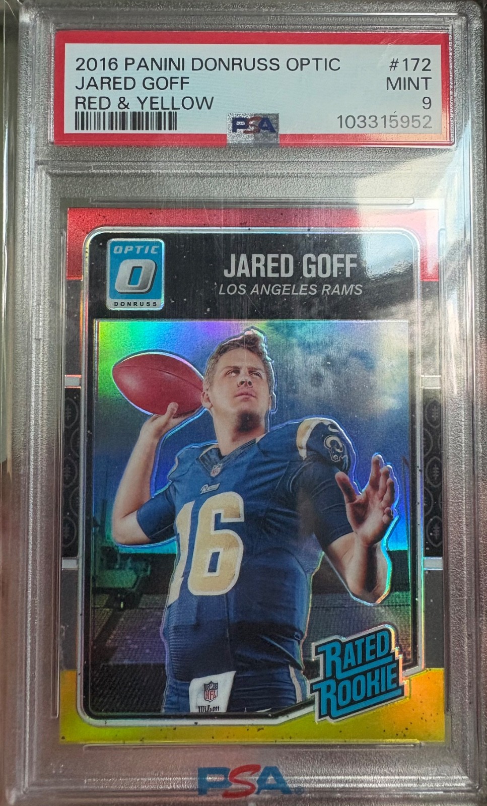 2016 Donruss Optic - Rated Rookie Jared Goff #172 Red And Yellow (RC) PSA 9