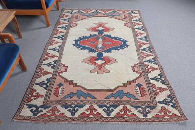 Vintage Turkish Rug 5x7,5 ft (152x230 cm), Green Orange Striped Rug