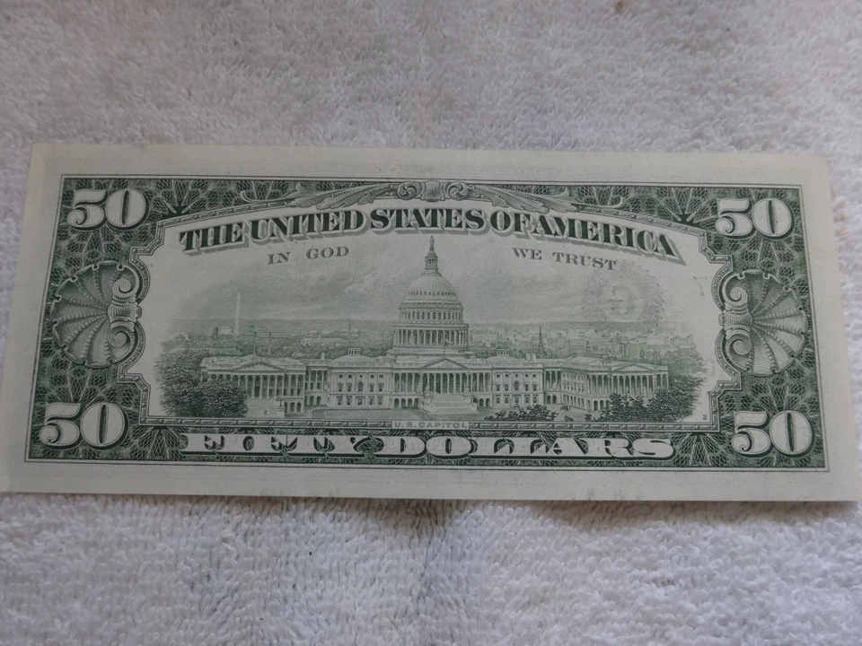 $50.00 (FIFTY DOLLAR NOTE) A RARE, NEW, ONLY 8's and 9,s IN THE SERIAL NUMBER - Image 2 of 2