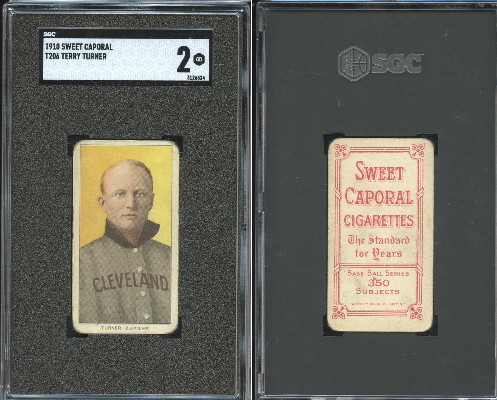 T206 Terry Turner Cleveland ~~ SGC 2 ~~ Sweet Caporal 350/30 back