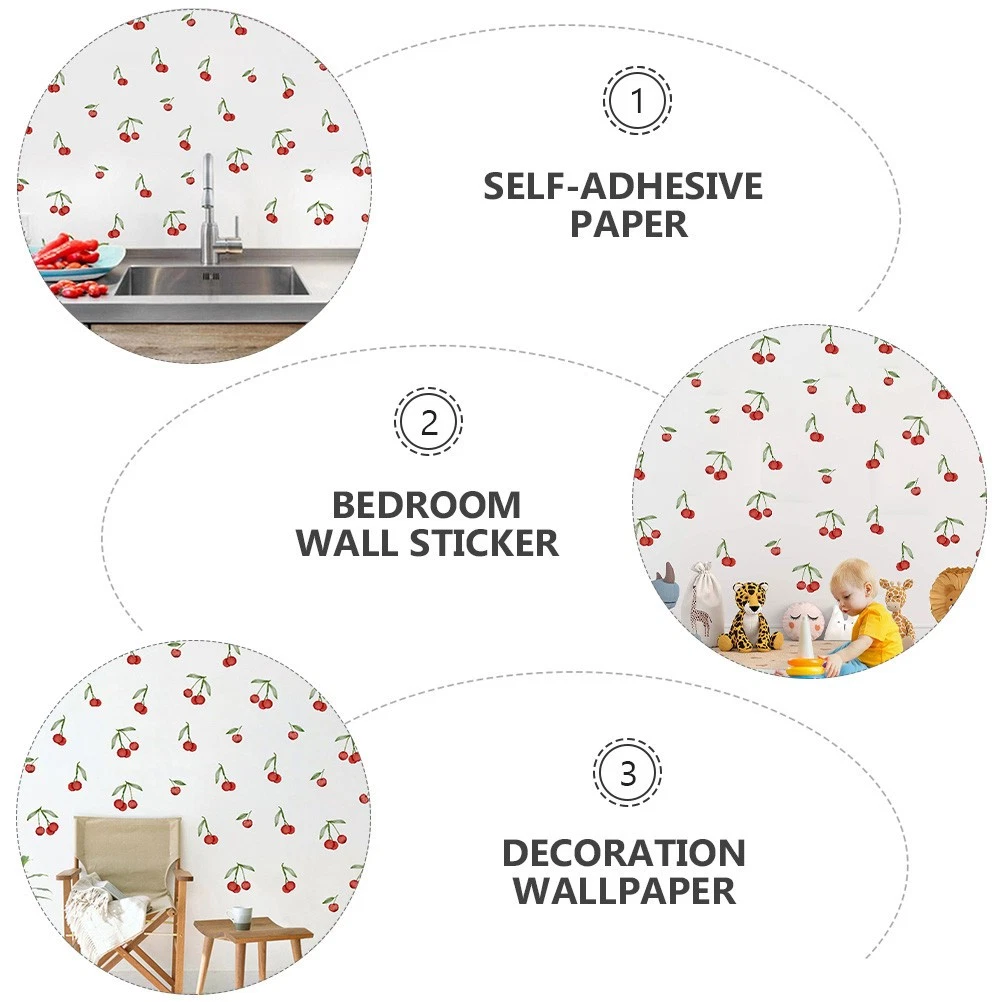 Durable Fruit Sticker 3Pcs Cherry Bedroom Decoration Self Adhesive PVC
