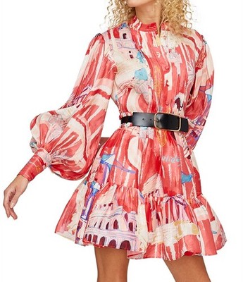 Leo Lin Alexandra Roma Belted Mini Dress Size AU 8 US 4 Silk Linen Long Sleeve