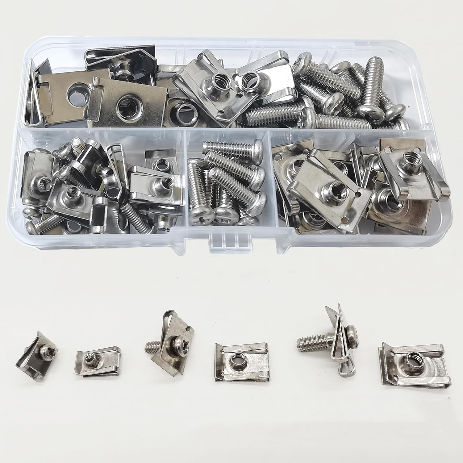 60Pcs 3 Sizes Stainless Steel U Clip Nuts and Bolts,M4 M5 M6 U-Style Clip-On Nut