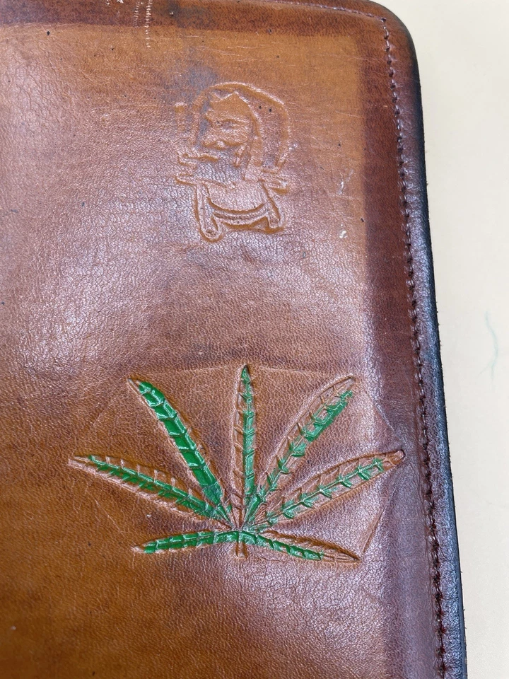 Vintage LEATHER Brown JAMAICA Checkbook Wallet RASTA One Of A Kind - Image 2 of 4