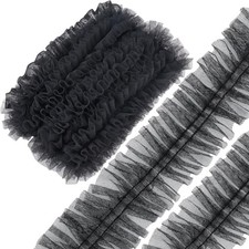10 Yards 6cm Wide Pleated Lace Edge Trim Embroidery Ruffle Organza Mesh Black