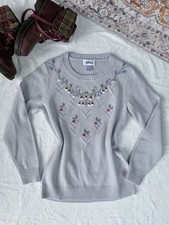 Afibel blue/grey jumper embroidered flowers cottagecore size 10/12